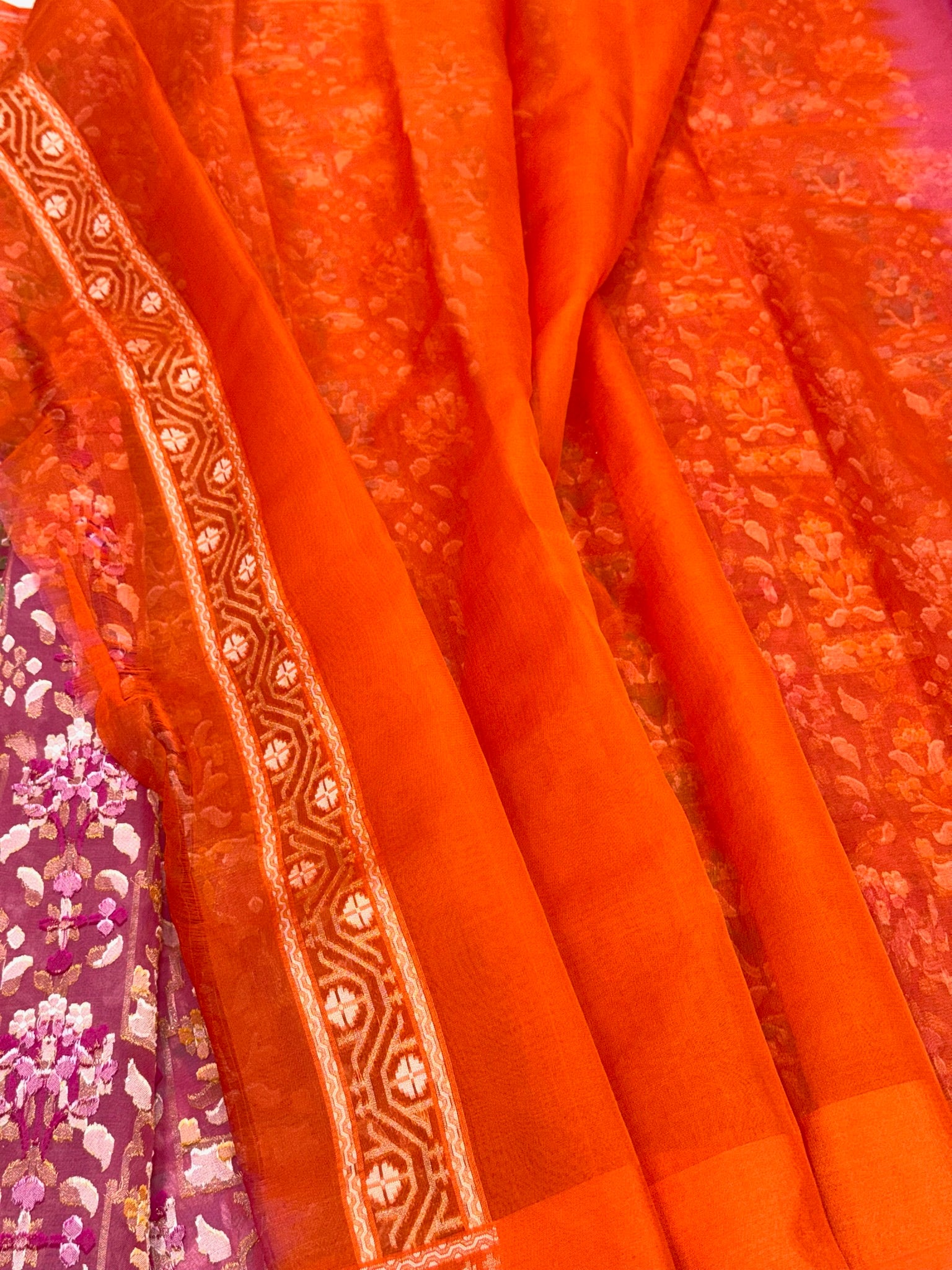 Mauve Pink Pure Kora Silk Handloom Banarasi Ektara Saree