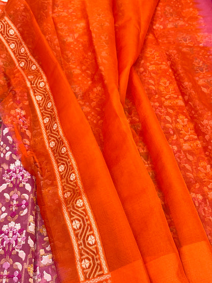 Mauve Pink Pure Kora Silk Handloom Banarasi Ektara Saree