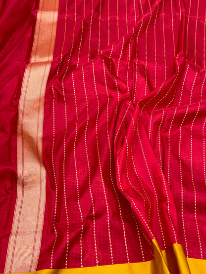 Purple/Orange Check Pure Katan Mulberry Silk Handwoven Banarasi Contemporary Saree | Kadhwa Technique | The Modern Royal