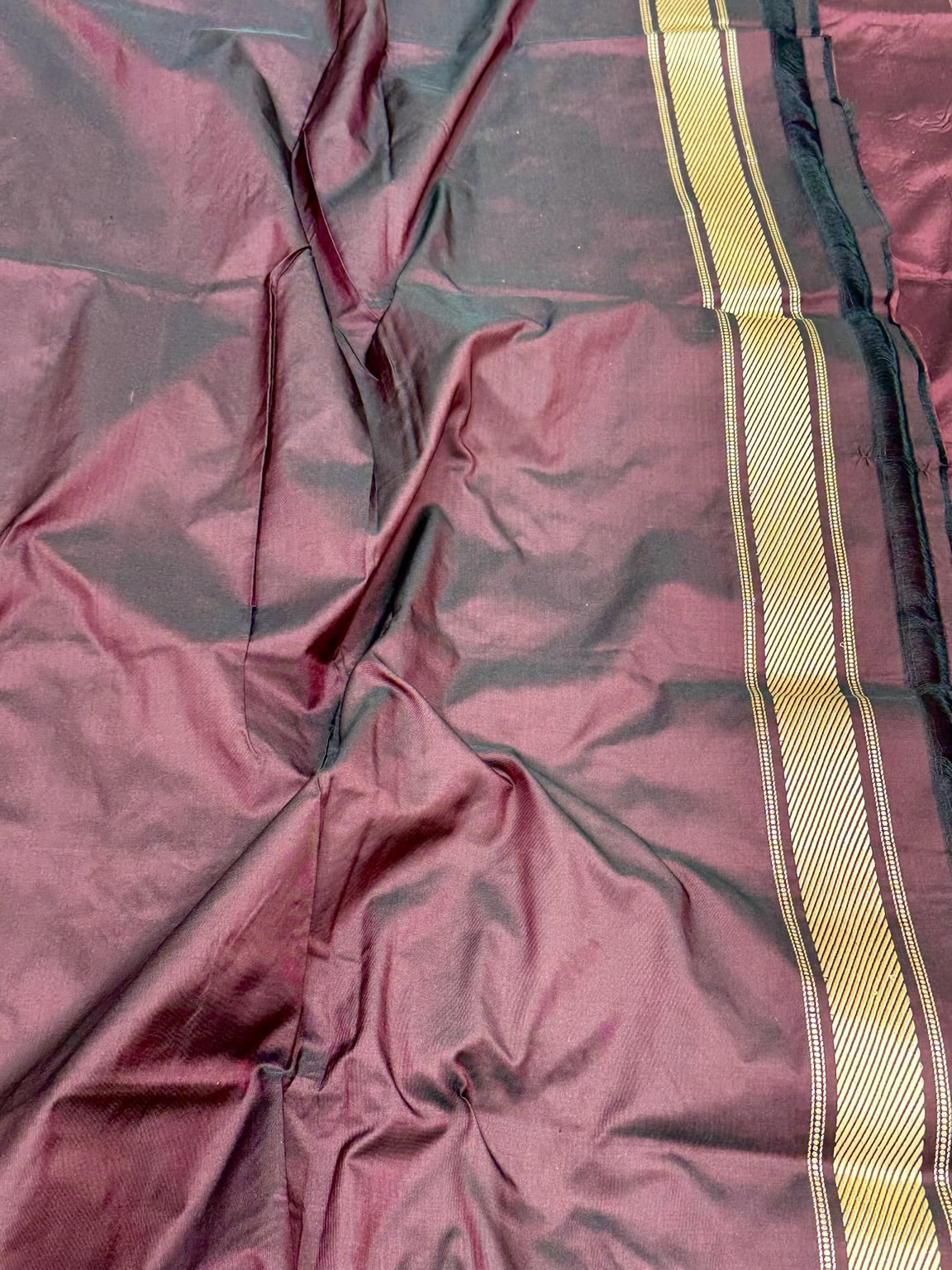 Wine Pure Katan Mulberry Silk Handwoven Modern Banarasi Saree With Kadhwa Artistry