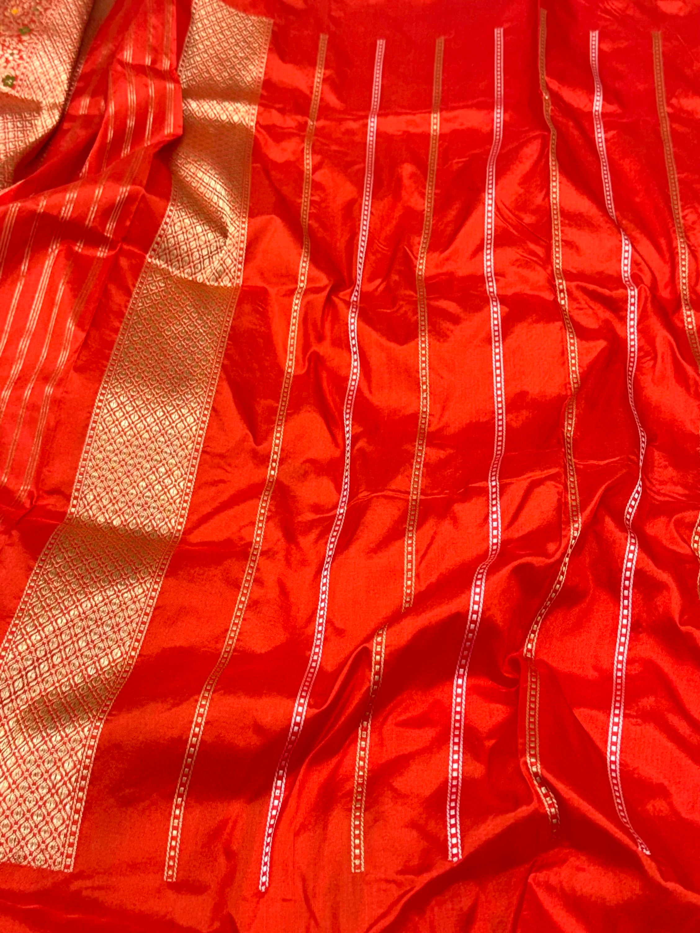 Rust Orange Pure Katan Silk Handwoven Banarasi Saree