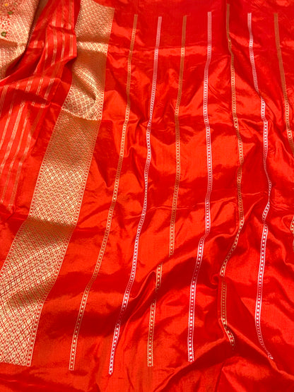 Rust Orange Pure Katan Silk Handwoven Banarasi Saree