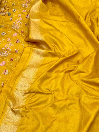 Sea Green Pure Katan Mulberry Silk Hanwoven Banarasi Saree - Kadhwa Technique