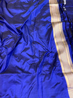 Blue Pure Mulberry Katan Silk Handloom Banarasi Saree