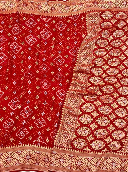 Red Handloom Banarasi Saree | Pure Chiffon Georgette Banarasi Saree with Bandhej