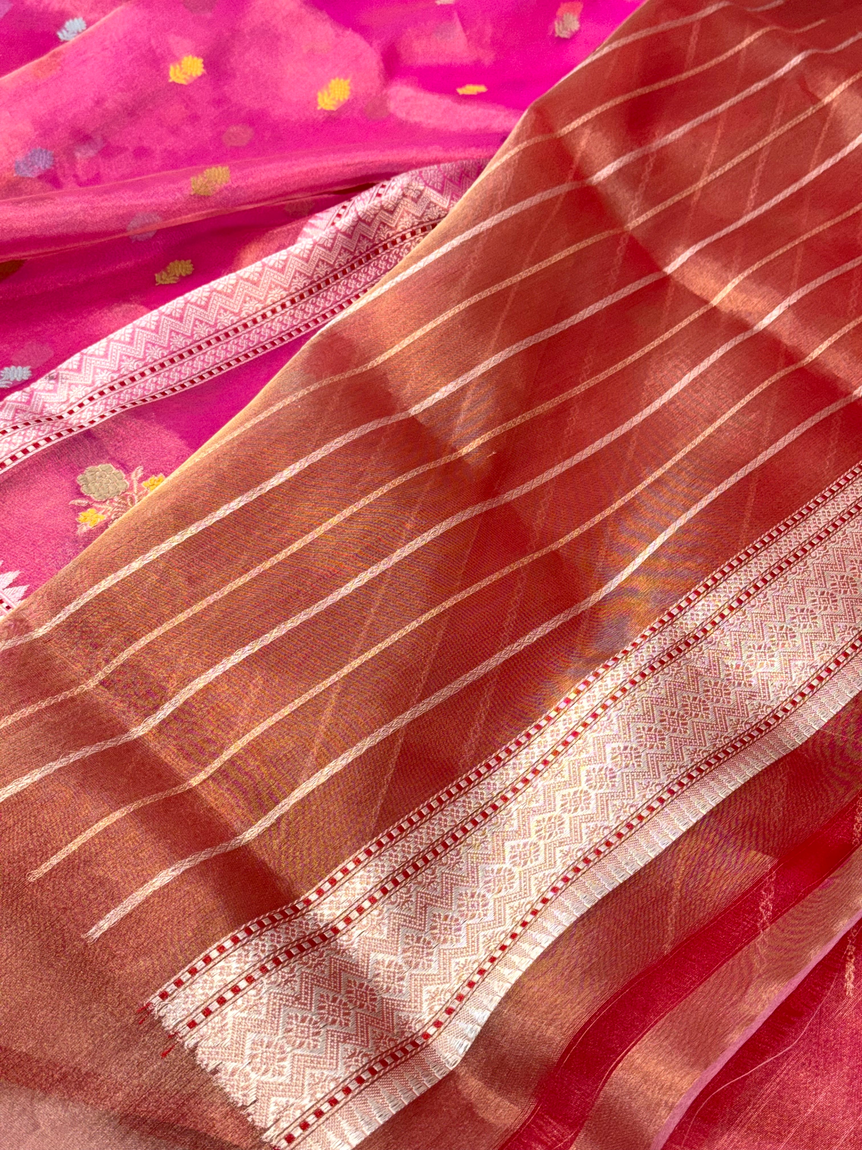 Pink Pure Mulberry Tissue Silk Handwoven Banarasi Saree |Ektara Weave|