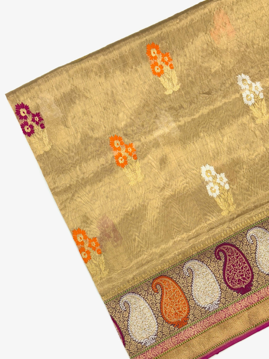 Molten Gold Pure Katan Tissue Ektara Weave Handwoven Saree