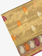 Molten Gold Pure Katan Tissue Ektara Weave Handwoven Saree