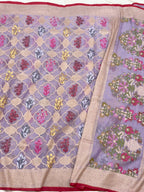 Dusty Lilac Pink Pure Muslin Cotton Ektara Jamdani Handloom Banarasi Saree