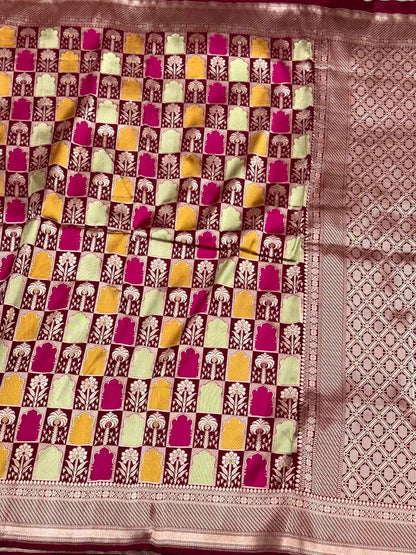 Mint Green Pure Mulberry Silk & Pure Katan Silk Handloom Banarasi Saree - Rangkaat