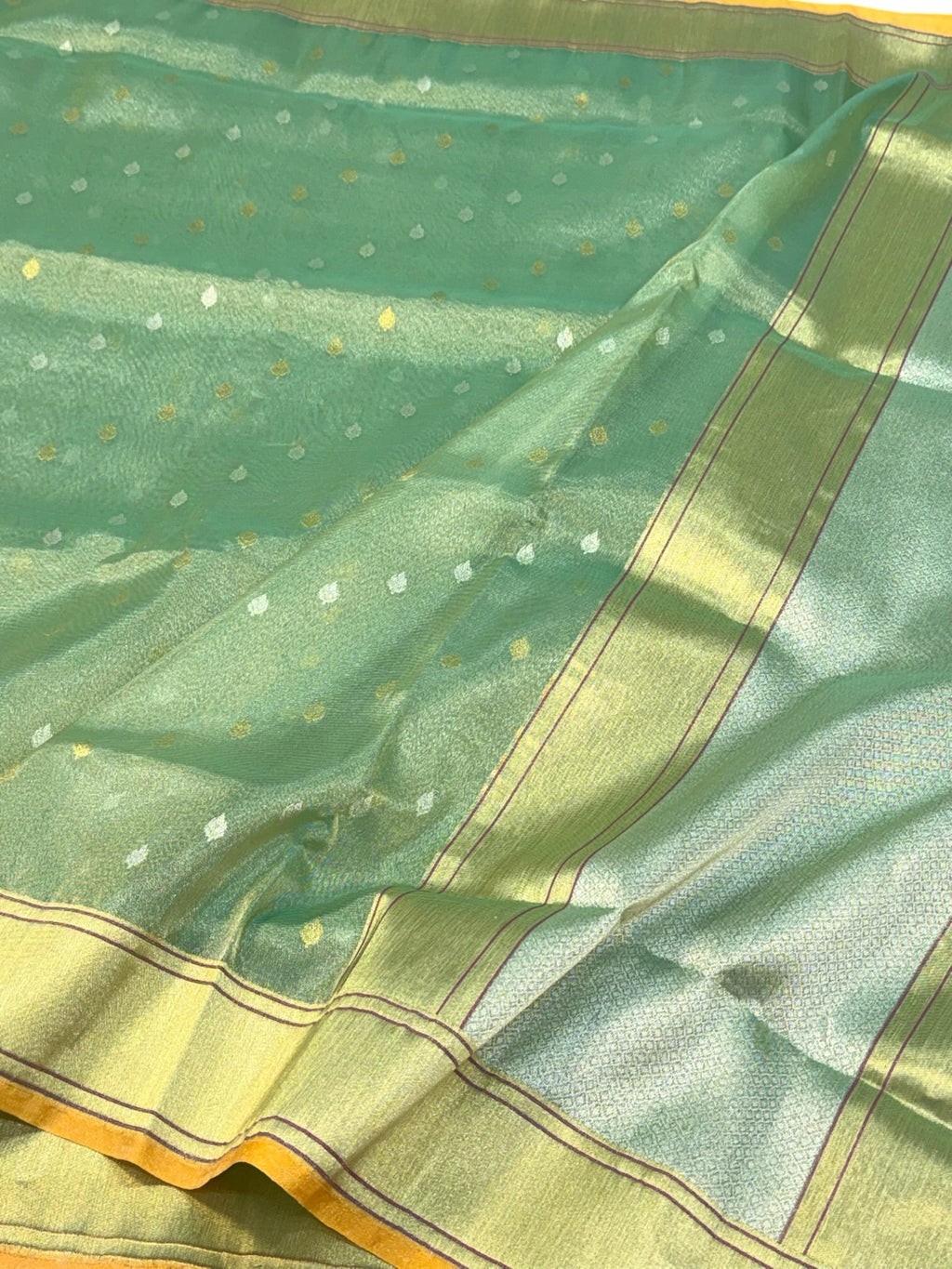Aqua Green Pure Kora Tissue Ektara Handwoven Banarasi Silk Saree