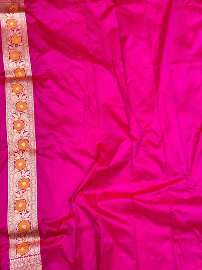 Red Orange Pure Katan Silk Handwoven Banarasi Saree