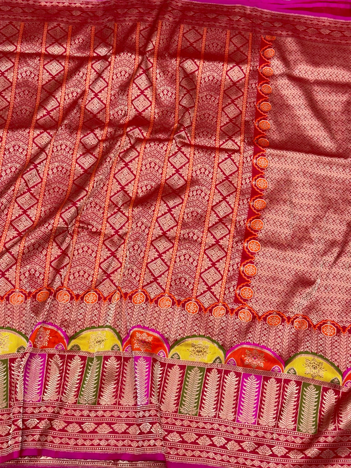 Red Banarasi Handwoven | Kadhwa Technique | Contemporary Pure Katan Mulberry Silk Saree