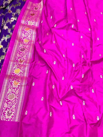 Ice Blue Pure Mulberry Silk & Pure Double Katan Silk Handwoven Banarasi Premium Saree with Kadhwa Weave