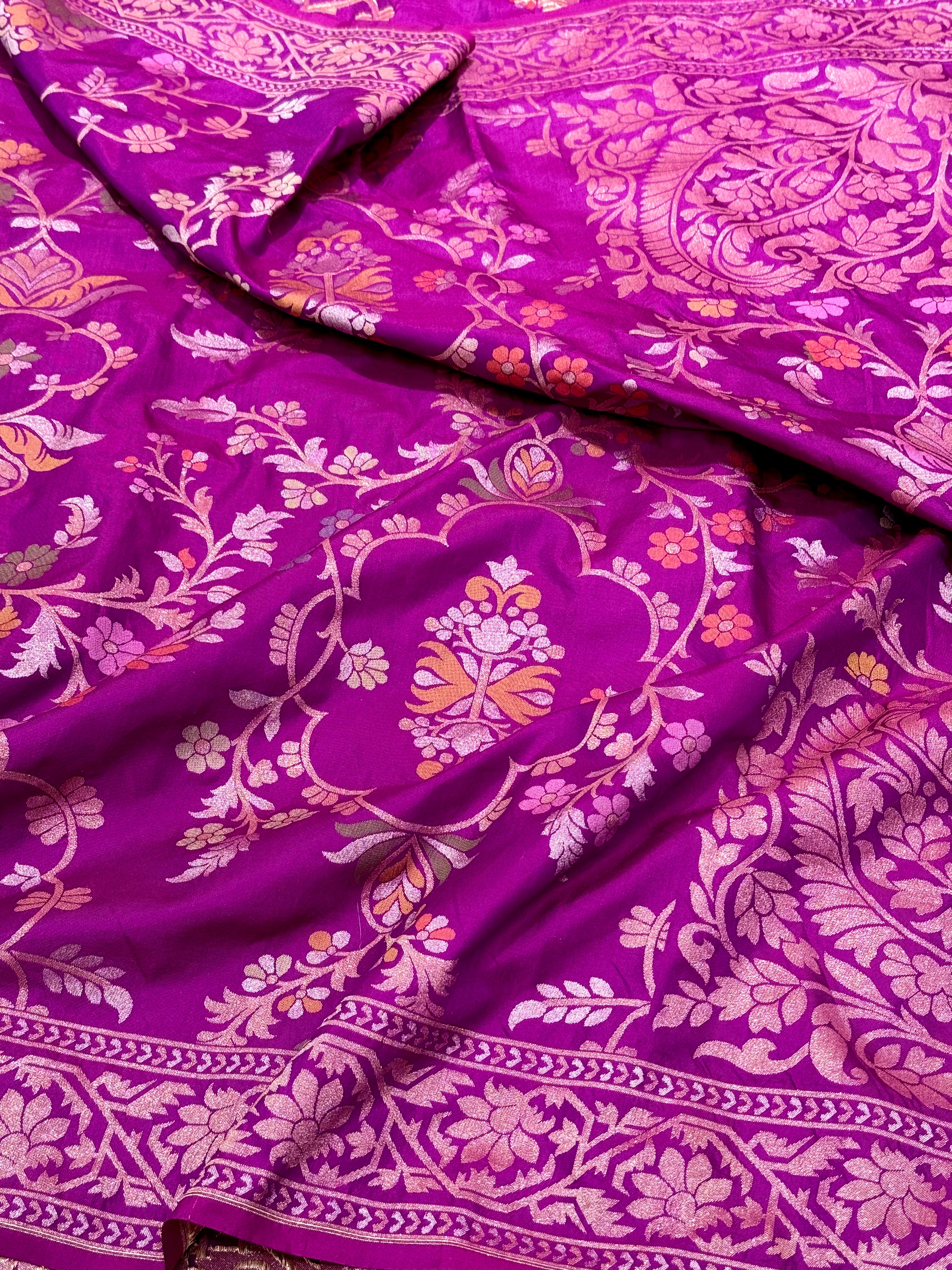 Purple Pure Katan Silk Contemporary Jamdani Handloom Banarasi Saree- Ektara Weave