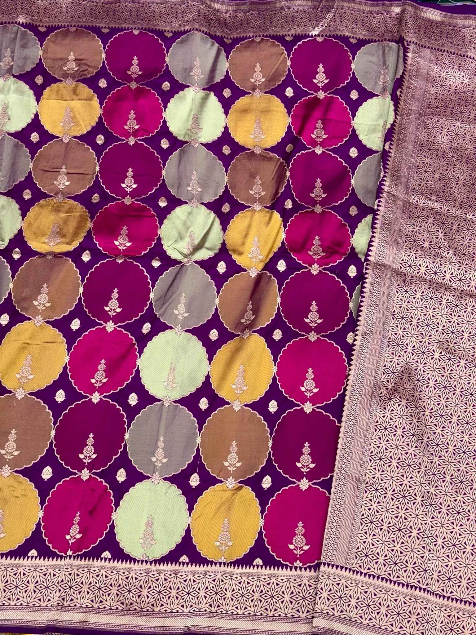 Purple Pure Mulberry Katan Silk Handloom Banarasi Rangkaat Saree