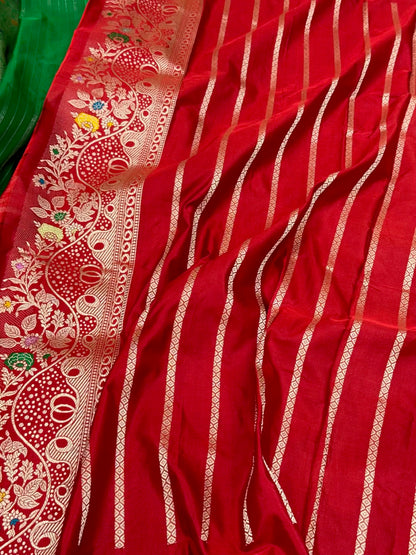 Green Pure Double Katan Mulberry Silk Handwoven Banarasi Kadhwa Weave Saree