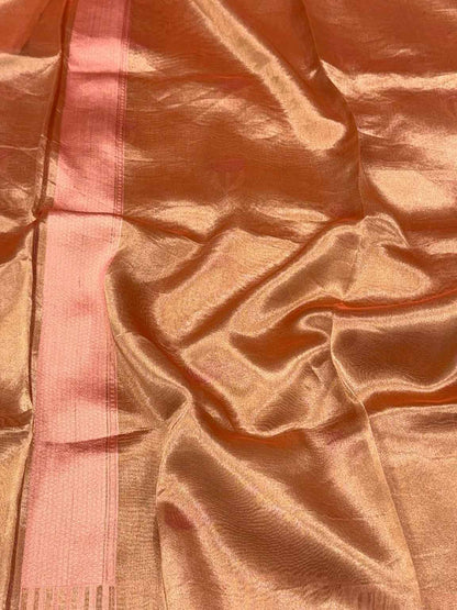 Molten Gold Pure Tissue Silk Handloom Banarasi Saree - Lightweight Banarasi Tissue Saree