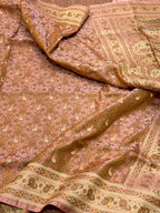 Peach Pink Pure Satin Silk Handwoven Banarasi Tanchoi Saree
