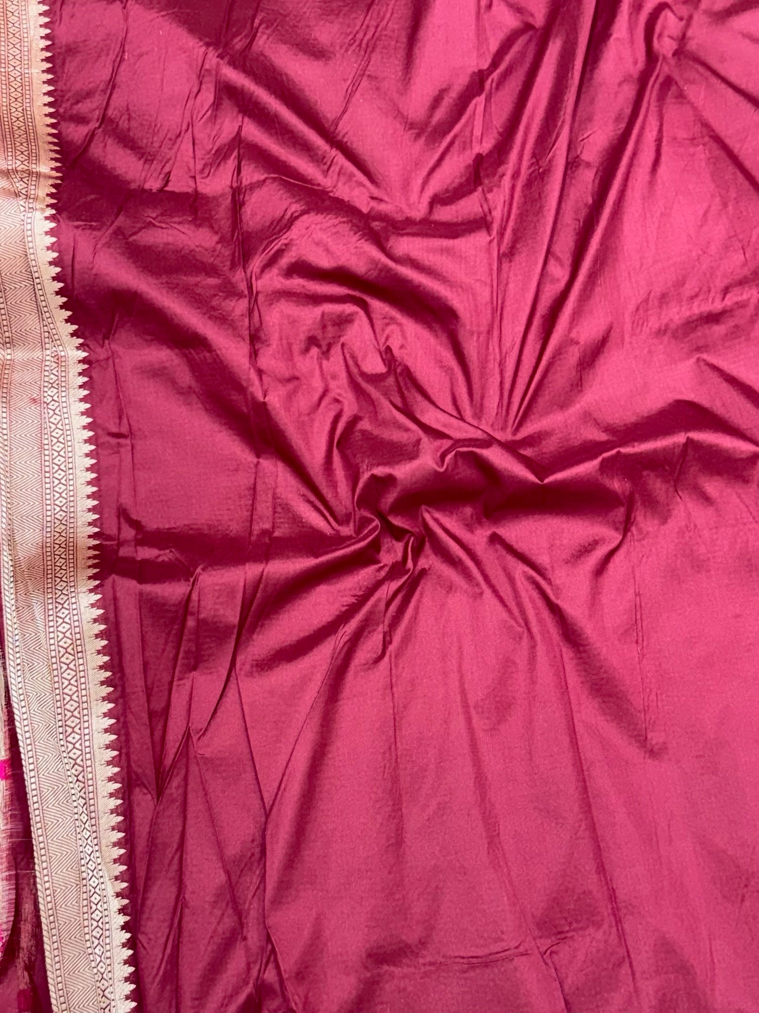 Maroon Pure Mulberry Katan Silk Handloom Banarasi Rangkaat Saree