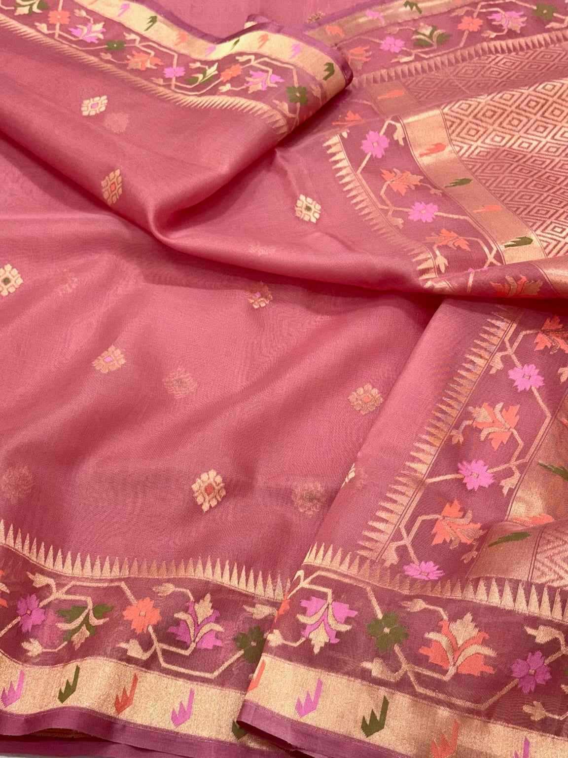 Mauve Pink 100% Pure Kora Silk Handwoven | Kadhwa Ektara Weave | Banarasi Saree