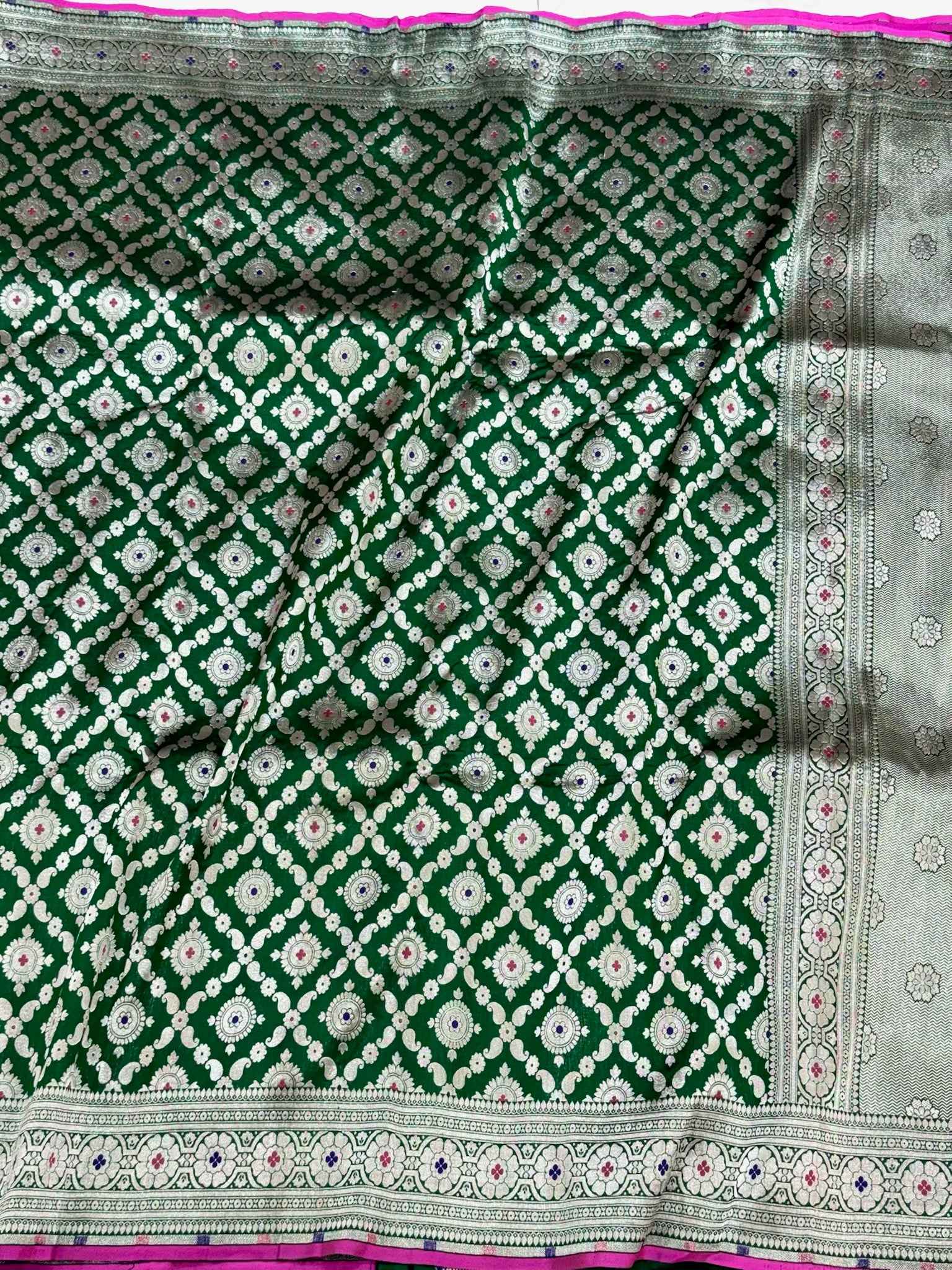 Bottle Green Authentic Handloom Banarasi Saree | Pure Katan & Mulberry Silk Saree