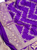 Purple Satin Silk Pure Handwoven Lahenga