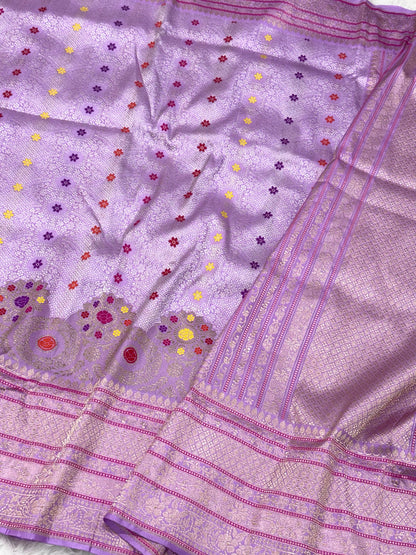 Lavender Purple Pure Mulberry Katan Silk Handwoven Banarasi Saree |Brocade|