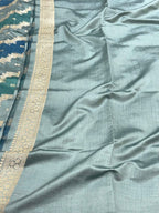 Vintage Aqua Blue Pure Mulberry Chiniya Silk Handloom Banarasi Saree - Rangkat Style