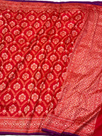 Red Pure Mulberry Katan Silk Jamdani Handwoven Banarasi Saree- Ektara Weave
