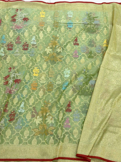 White Pure Muslin Cotton Jamdani | Ektara Weave | Handloom Banarasi Saree