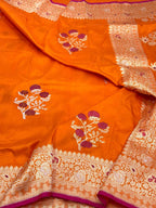 Brown Yellow Pure Chiniya Silk Contemporary Saree