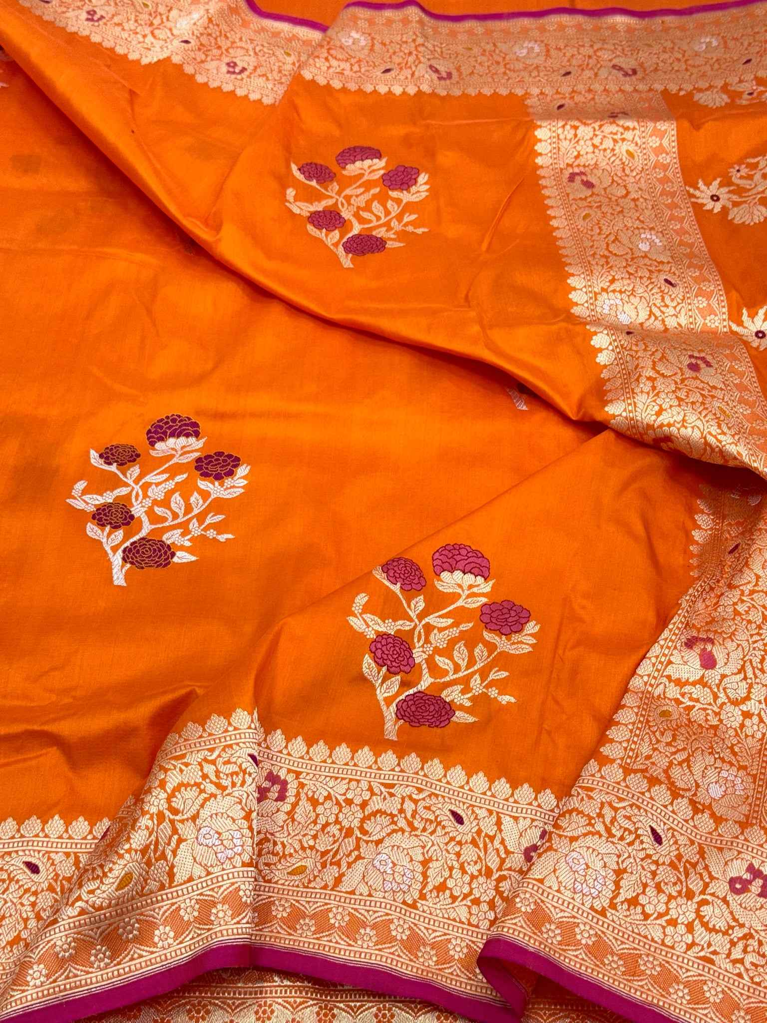 Brown Yellow Pure Chiniya Silk Contemporary Saree