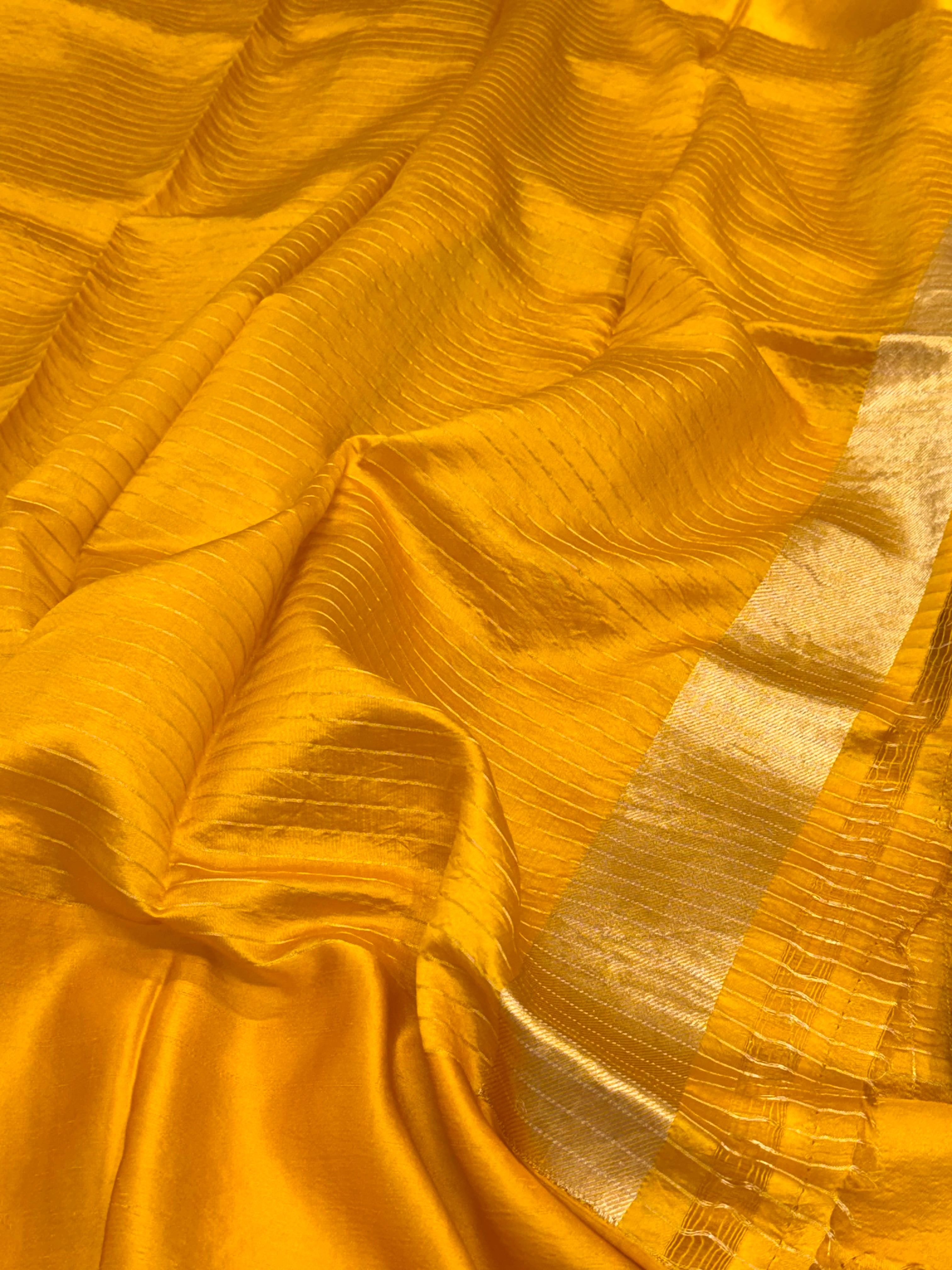 Mustard Yellow Pure Raw Mango Silk Handwoven Authentic Banarasi Modern Saree