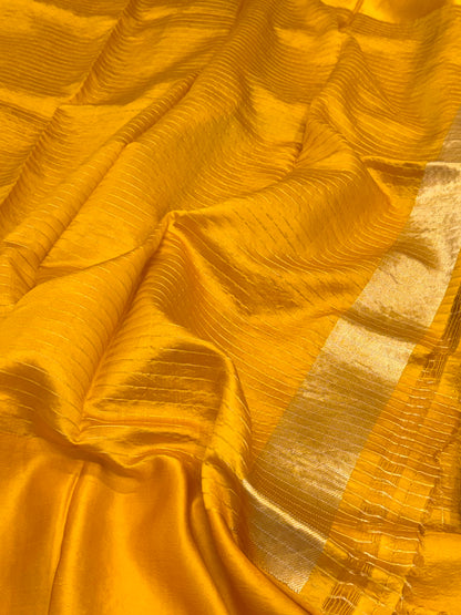 Mustard Yellow Pure Raw Mango Silk Handwoven Authentic Banarasi Modern Saree