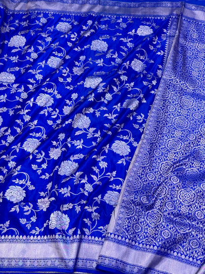 Blue Pure Katan Mulberry Silk Handloom Saree | Ektara Jamdani Banarasi Saree