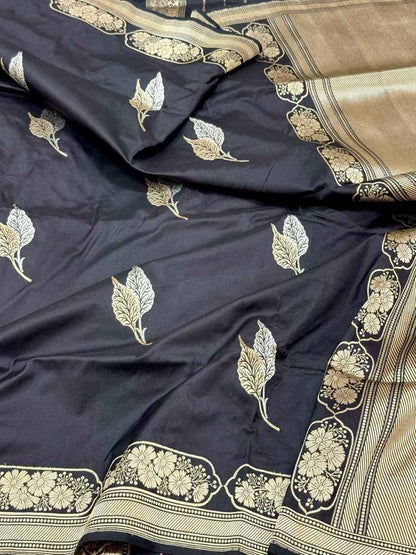 Black Pure Mulberry Katan Silk | Kadhwa Technique | Handwoven Banarasi Saree