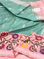 Aqua Green Pure Katan Silk Handwoven Banarasi Saree