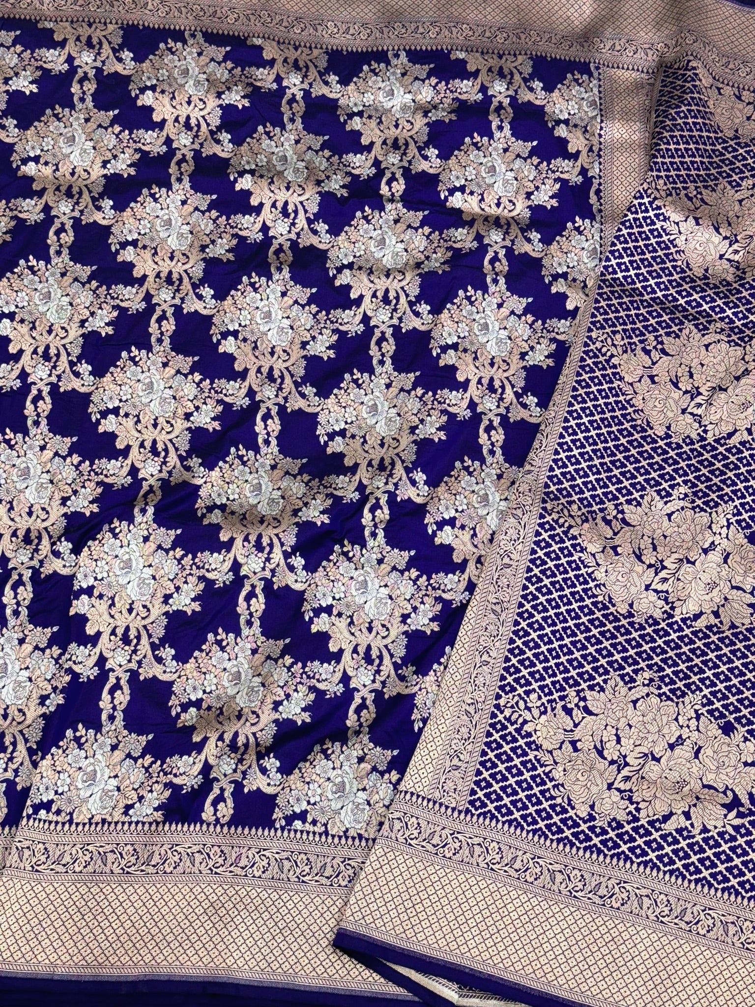 Blue Pure Mulberry Katan Silk  Handloom Banarasi Saree
