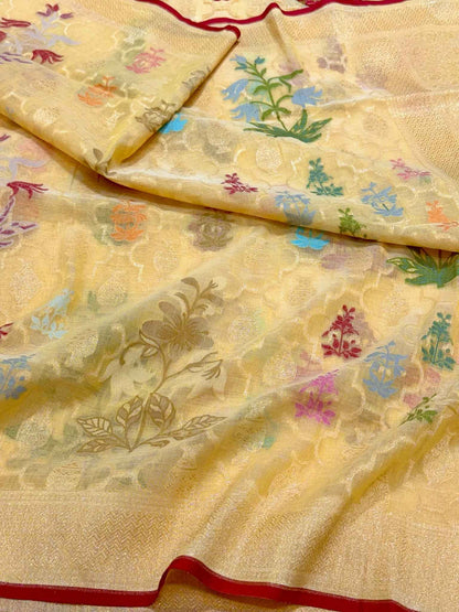 Pista Green Pure Muslin Cotton Jamdani | Ektara Weave | Handloom Banarasi Saree