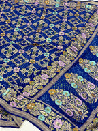 Blue Pure Chiffon Khaddi Georgette Banarasi Bandhej Handwoven Saree