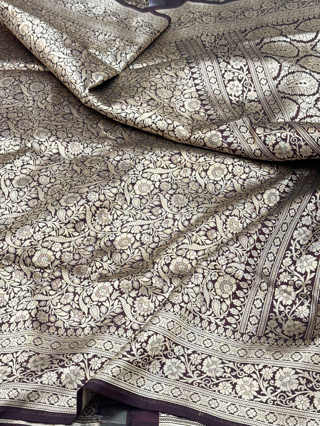 Orange Pure Mulberry Katan Silk Handloom Banarasi Saree |Kimkhaab-Brocade|