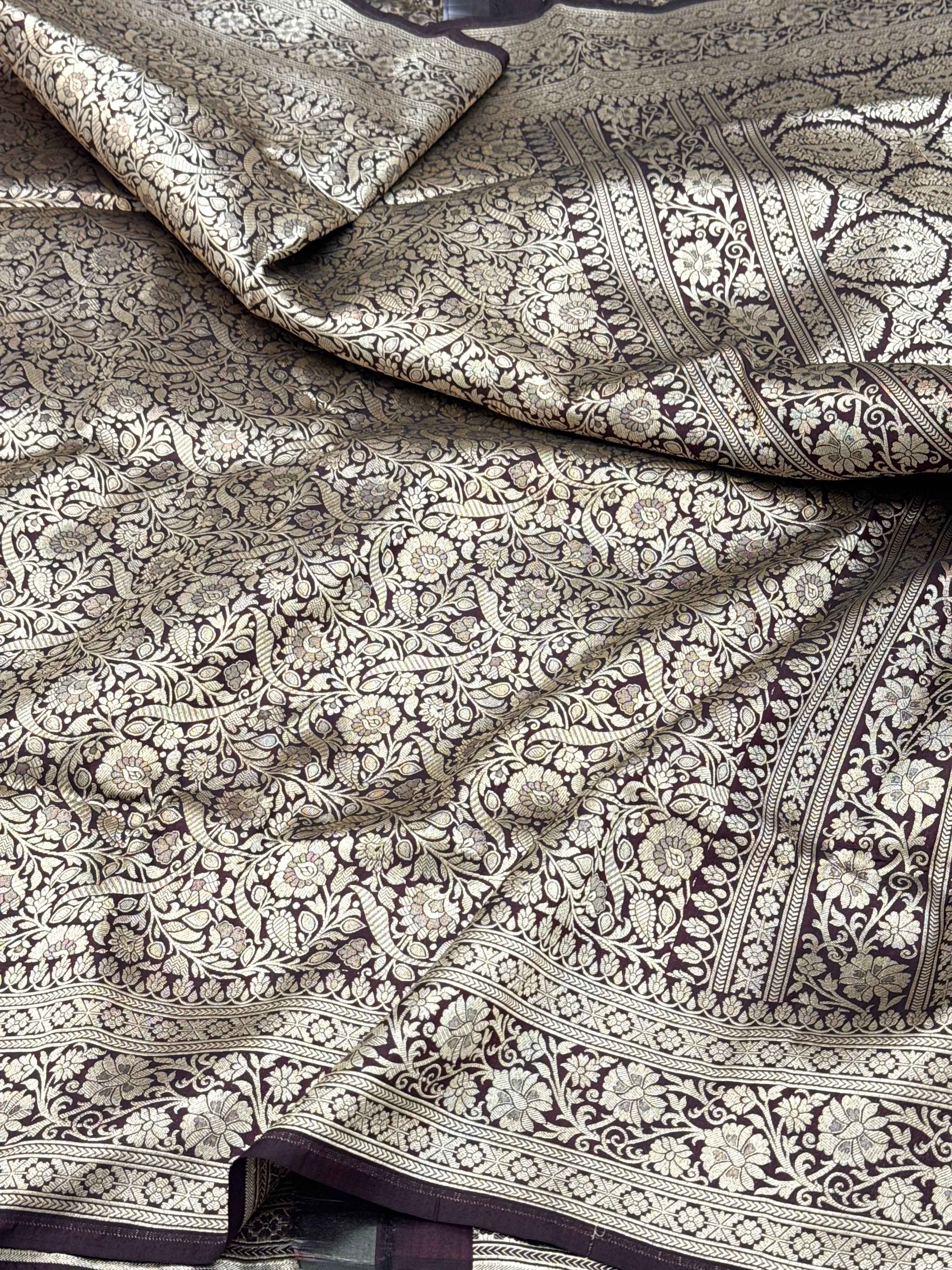 Orange Pure Mulberry Katan Silk Handloom Banarasi Saree |Kimkhaab-Brocade|