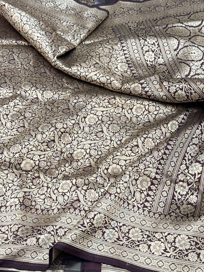 Orange Pure Mulberry Katan Silk Handloom Banarasi Saree |Kimkhaab-Brocade|