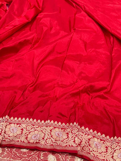 Rani Pink Pure Mulberry Katan Silk Handwoven Banarasi Rangkaat Saree With Authentic Kadhwa Technique