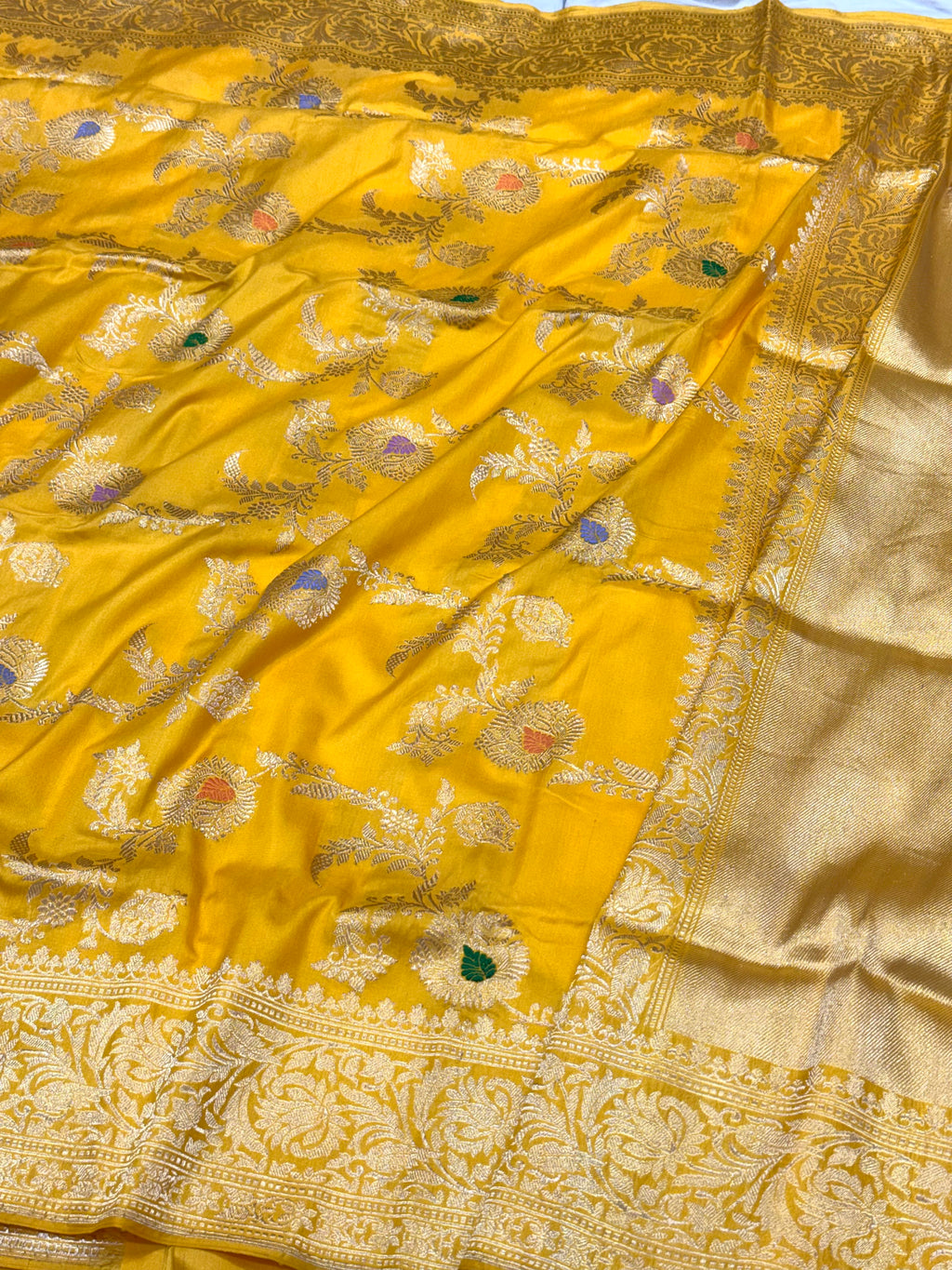 Yellow Pure Mulberry Katan Silk Handwoven Banarasi Saree