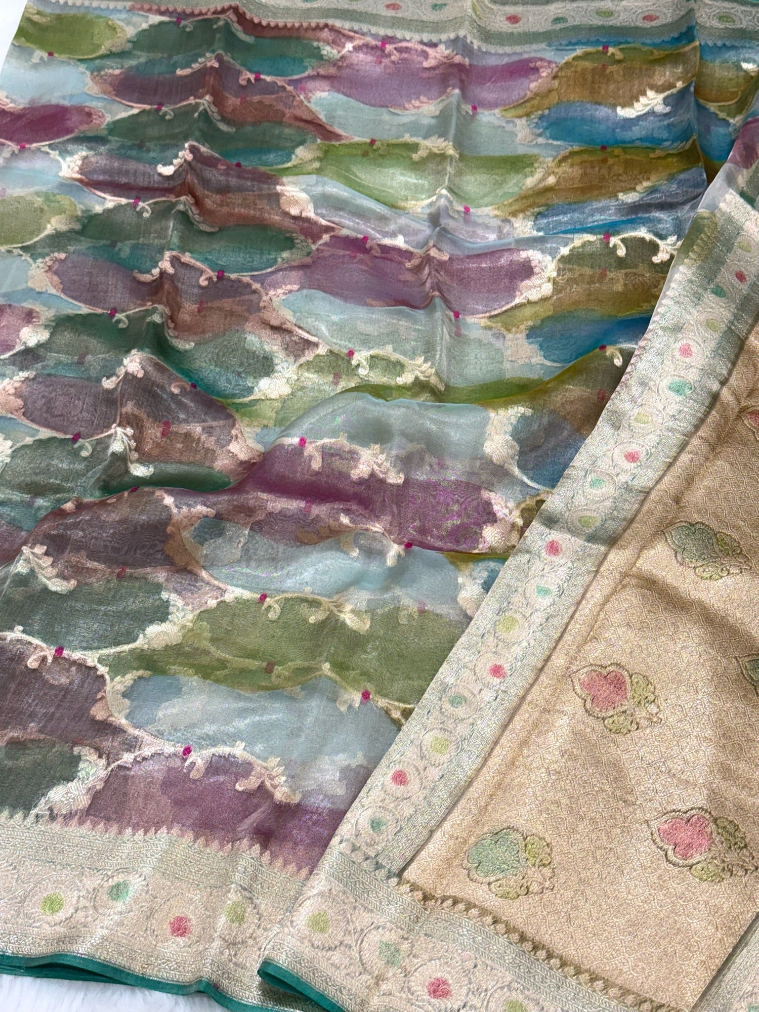 Green Pure Mulberry Tissue Silk Handloom Banarasi Saree |Ektara Weave|