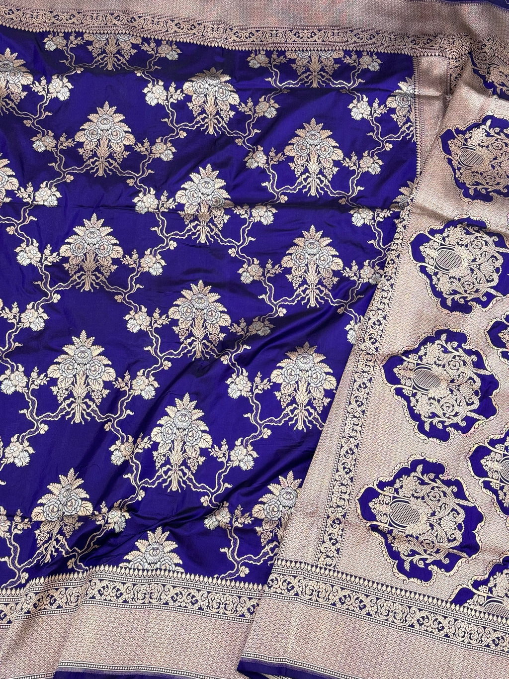 Blue Pure Katan Silk Handloom Saree