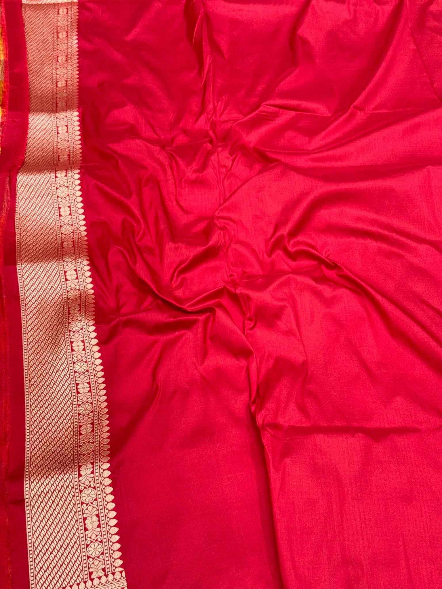 Red Pure Mulberry Silk & Pure Katan Silk Handloom Banarasi Saree - Rangkaat