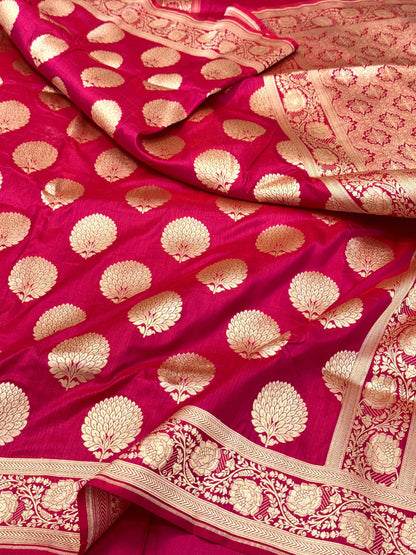 Wine Pure Katan Mulberry Silk Handwoven Modern Banarasi Saree With Kadhwa Artistry